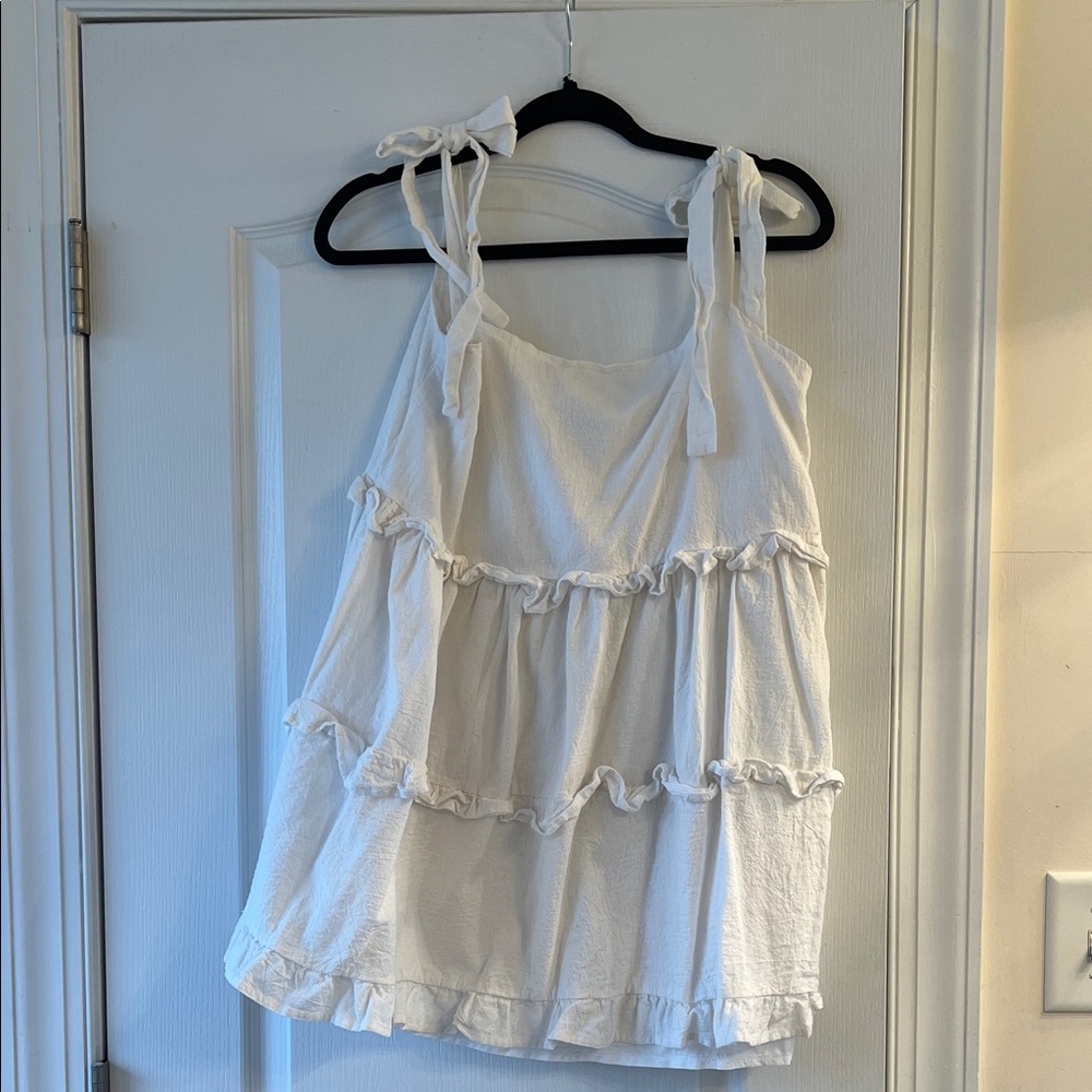 Tie strap White Ruffle Mini Dress
